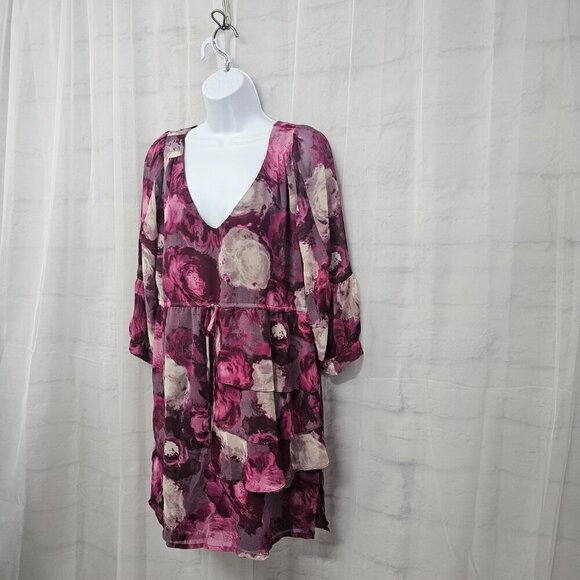BCBGeneration Pink Purple Floral Mini Dress Coquette Romantic Floral Ruffled M - Picture 5 of 10